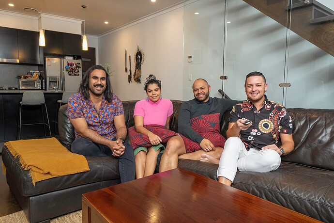 Gogglebox Australia. Jared, MIa, Kevin and Bob. Photo credit, Paul Broben