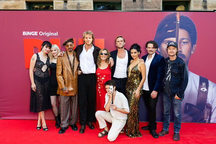 Mia Artemis, Ashleigh Cummings, Keiynan Lonsdale, David Howell, Robyn Malcolm, George Mason, Rocie Mohebbi, Ben Young, Oscar Reddings + Christian Byers arrive at the world premiere of Run -