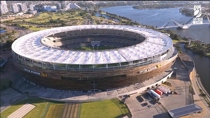 Broadcast trucks at Optus Stadium Perth