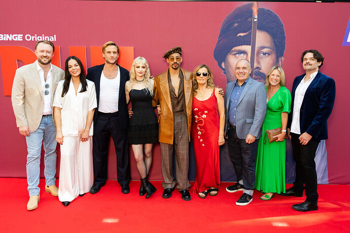 Hamish Lewis, Lana Greenhalgh, George Mason, Ashleigh Cummings, Kieynan Lonsdale, Robyn Malcolm, Hilary Perchard, Wendy Moore + Ben Young arrive at the world premiere of Run -BINGE_ScottEhl