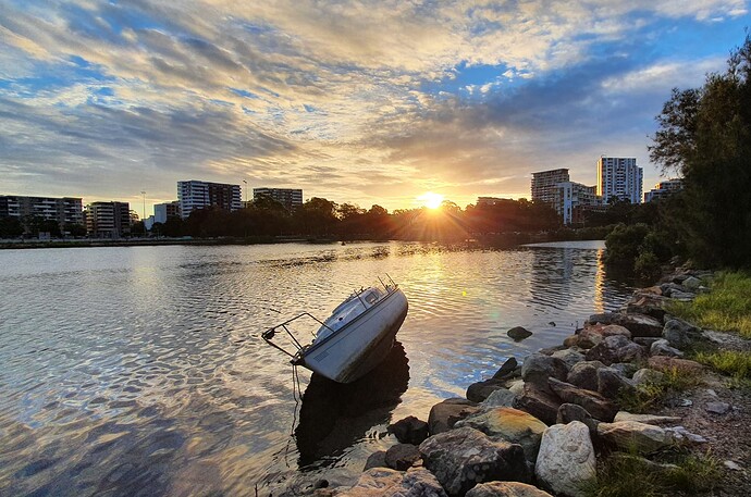 Cooks River sunset boat