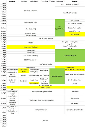 ECCTV1 Schedule