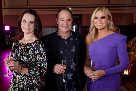 L-R Tara Morice, Paul Mercurio and Sonia Kruger on 7NEWS Spotlight