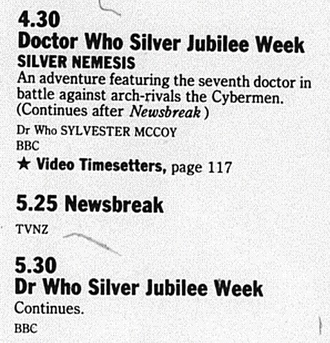 Doctor Who Silver Jubilee Week ("Silver Nemesis" - Fri 25 Nov 1988 at 4.30pm)