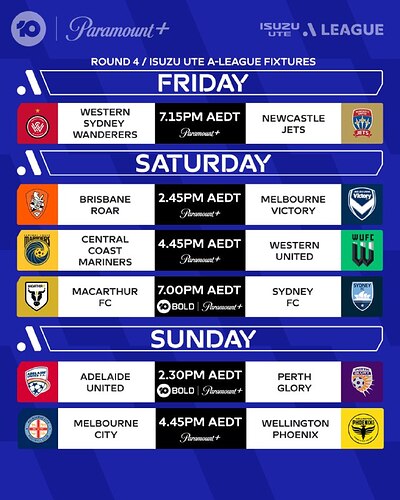 Weekly Fixture 28th-30th October