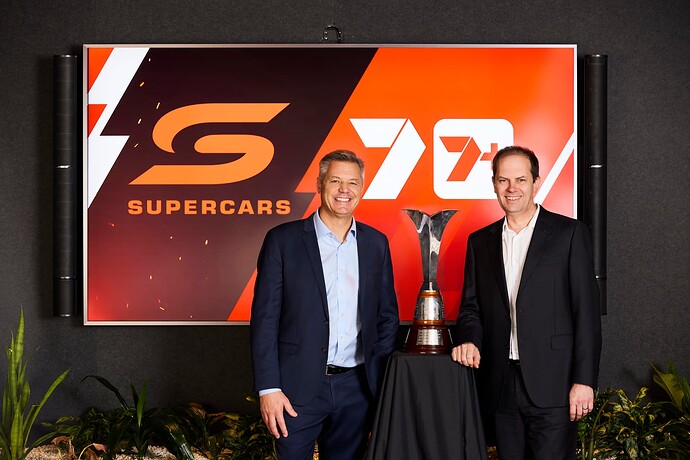 Supercars CEO James Warburton (L) and Seven West Media MD and CEO Jeff Howard (R) Credit Paul Suesse