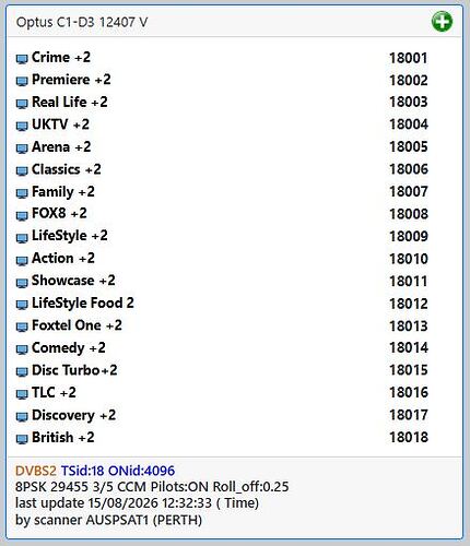 Foxtel Timeshift Channels 2026-08-15