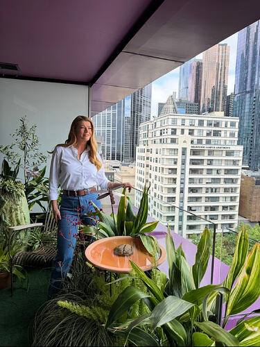 Melissa in a fabulous balcony garden