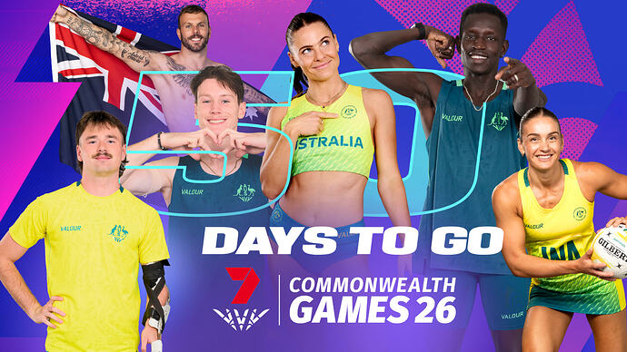 50 Days to go until the Glasgow 2026 Commonwealth Games on Seven and 7plus