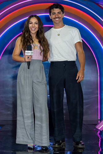 Big Brother 2025 - Host Mel Tracina (L) with evicted housemate Vinnie (R)