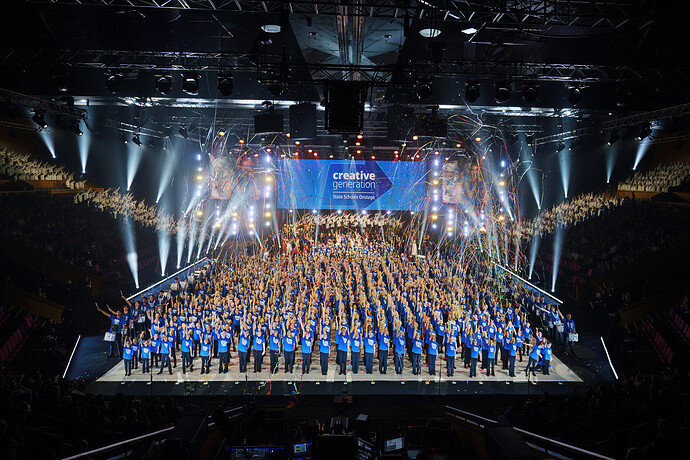 More than 2,000 Queensland state school students performing in the spectacular full cast finale at Creative Generation – State Schools Onstage. Photo: Kenn Wylchi.