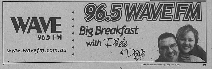 WaveFM_BigBreakfastWithPhebe&Dave_LakeTimes20-5-2005