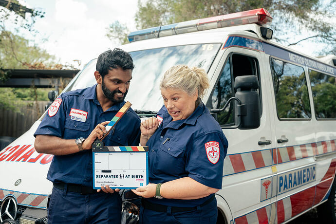 Separated at Birth Clapper Board Nazeem Hussain Urzila Carlson LR