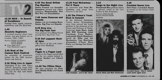 The Channel 2 Coca-Cola Music Weekend (Sat 25 Nov 1989 - overnight and daytime)