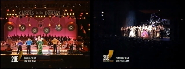 Channel Seven Sydney - Carols In The Domain, 2UE Simulcast Supers (21.12.1996, 20.12.1997) Snapshots taken from a recording uploaded to YouTube by Chris Tracey